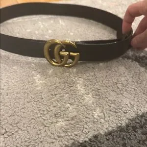 Gucci Black Leather Belt with Gold Buckle